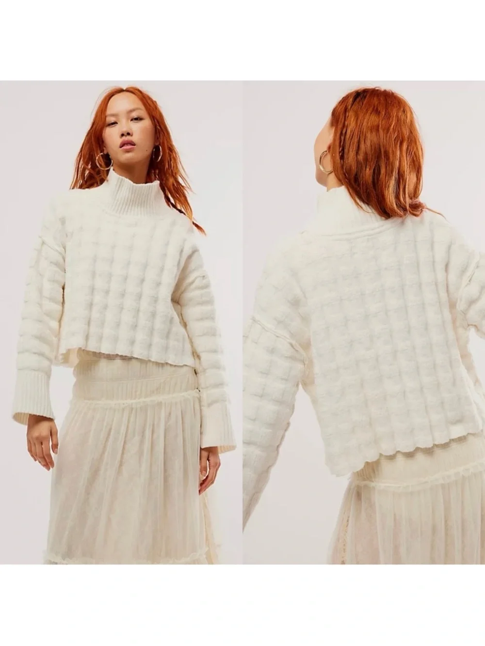 Free People NWT We The Free Care FP Soul Searcher Moc Sweater textured Ivory XS